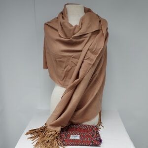 Yatra Collection Suede Shawl, Cashmere/Wool/Suede Blend Scarf with Fringe, NWT